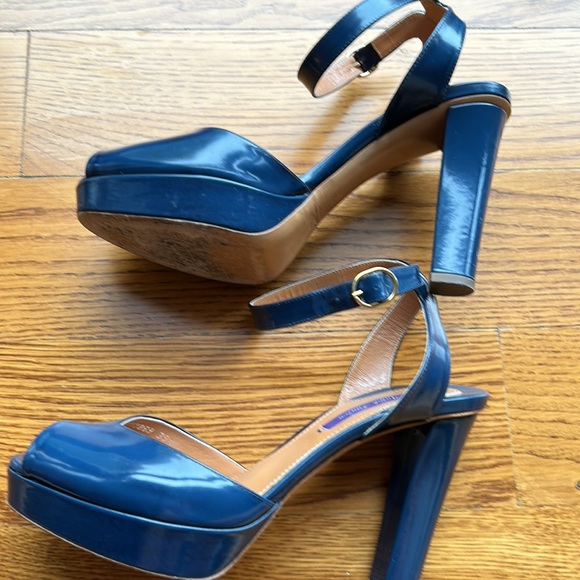Ralph Lauren blue patent peep toe platform heels w ankle strap 39.5 purple label - Picture 10 of 10